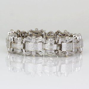 Men's 14k White Gold Iced Fancy Link 4-Carat Diamond Bracelet by KC Jewelry